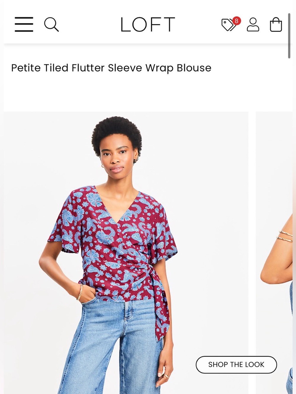 LOFT NWT Burgundy Paisley Floral Wrap Blouse Flutter Sleeve Boho Chic Size Lg